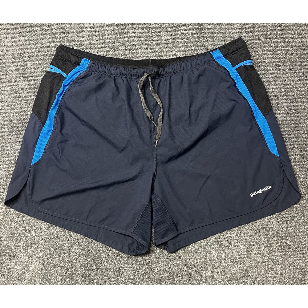 Patagonia Strider Pro Running Shorts Mens L Navy Blue Lined Trail Pocket 5"